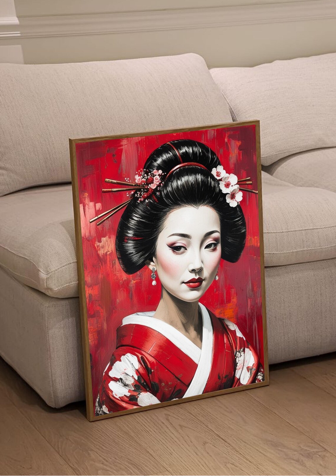 Geisha Women Japanese Kimono Portrait, Art Print - Image 5