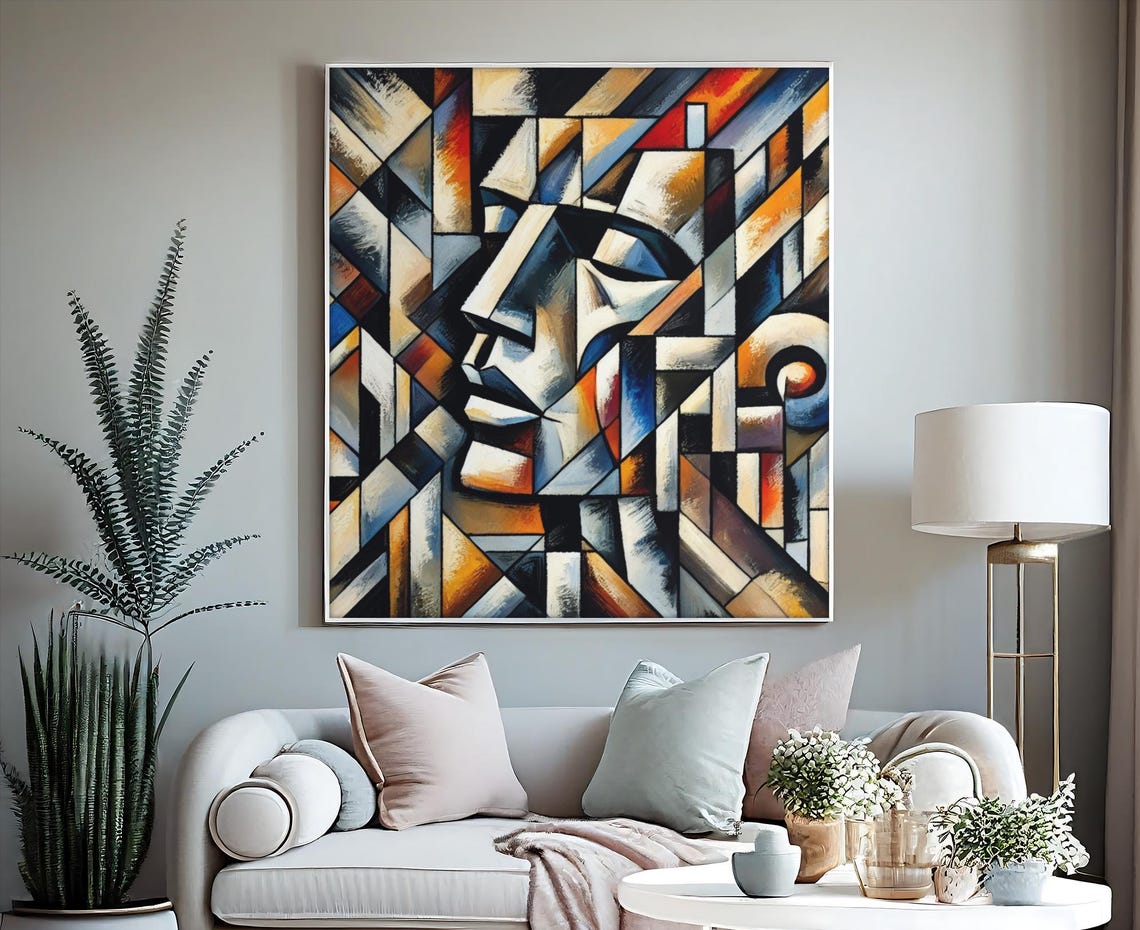 Geometric Cubist Face Art Abstract Print Modern Wall Decor