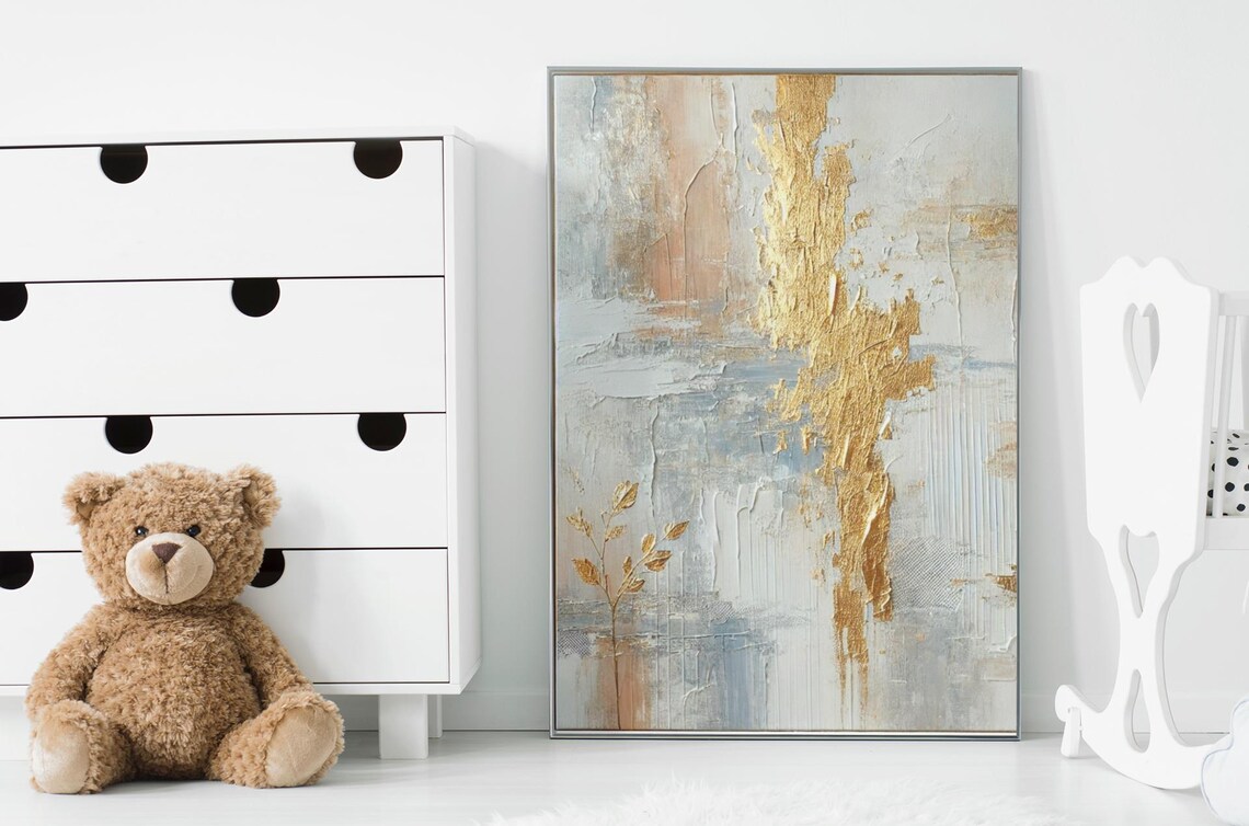 Gold Grey Abstract Art Print Textured Modern Wall Decor Luxury Neutral Painting Nordic Style - Image 3