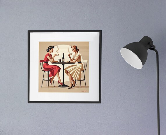 Vintage Coffee Ladies Art Retro Caf Illustration Print Mid Century Wall Decor For Kitchen Or Dining Room
