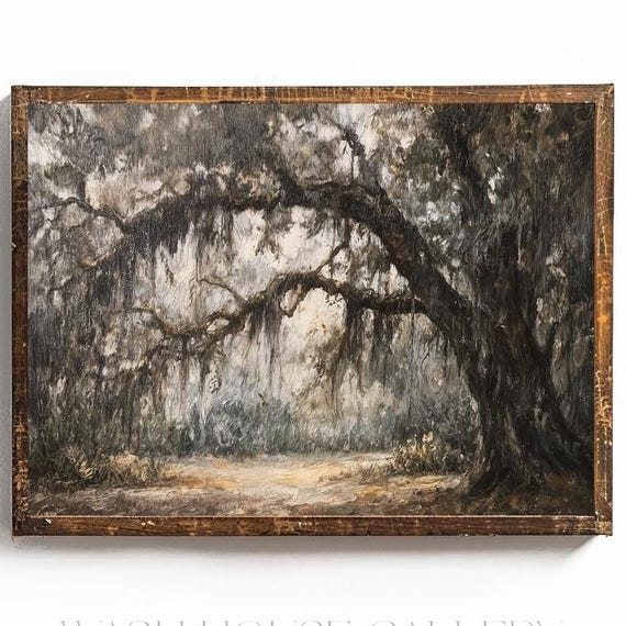 Live Oak Tree Southern Living Wall Art Southern Gothic Decor Spanish Moss On Oak Tree Botanical Print Coastal Wall Art Moody Decor