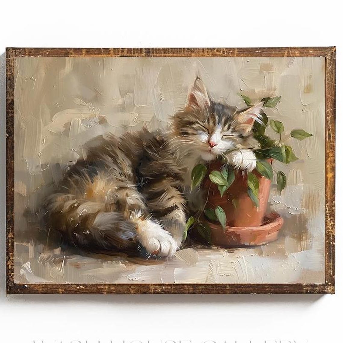 Sleeping Fluffy Kitten Resting Its Paw on a Terracotta Pot Poster