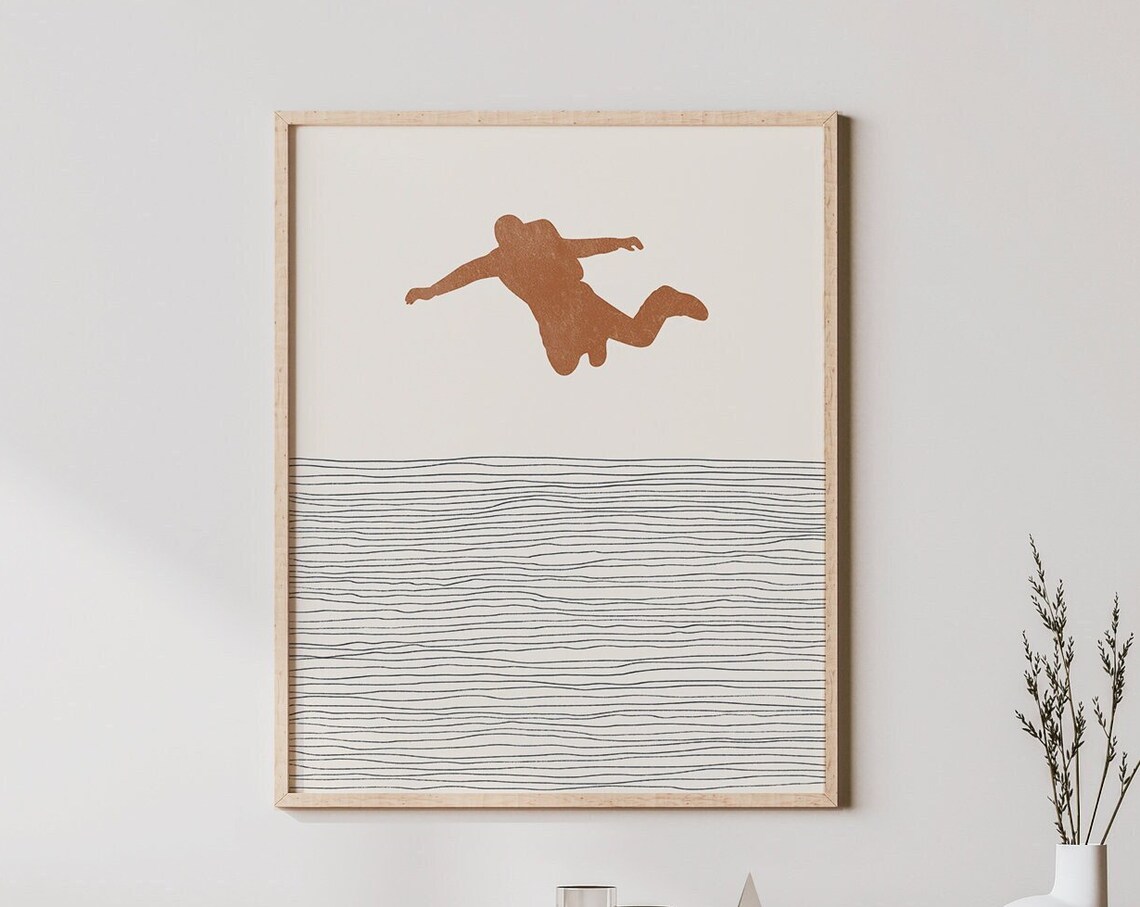 Boho Skydiver Print, Minimalist Extreme Sports Art
