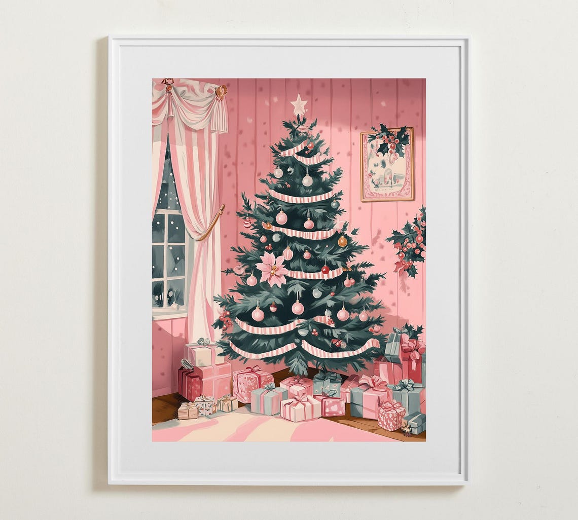 Preppy Pink Christmas Tree In Pink Room Holiday Decor Poster