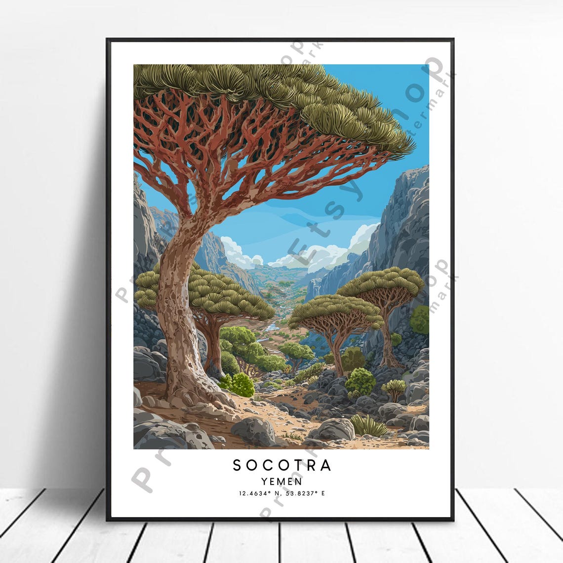Socotra Yemen Dragon Blood Tree Valley Rocky Desert Travel Poster