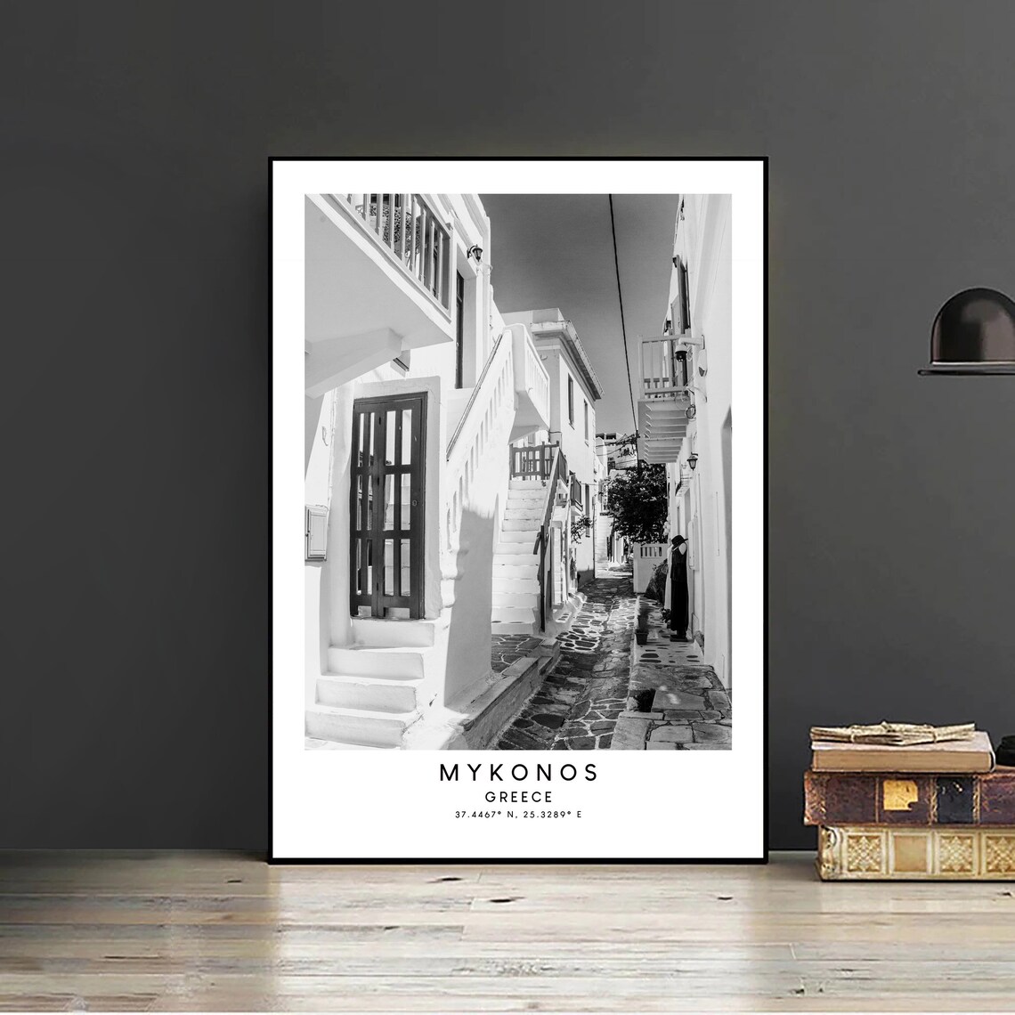 Mykonos Minimalist Travel Poster, Black and White - Image 2