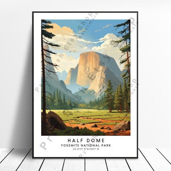 Half Dome Travel Print Poster Wall Art Colourful Dcor Illustration