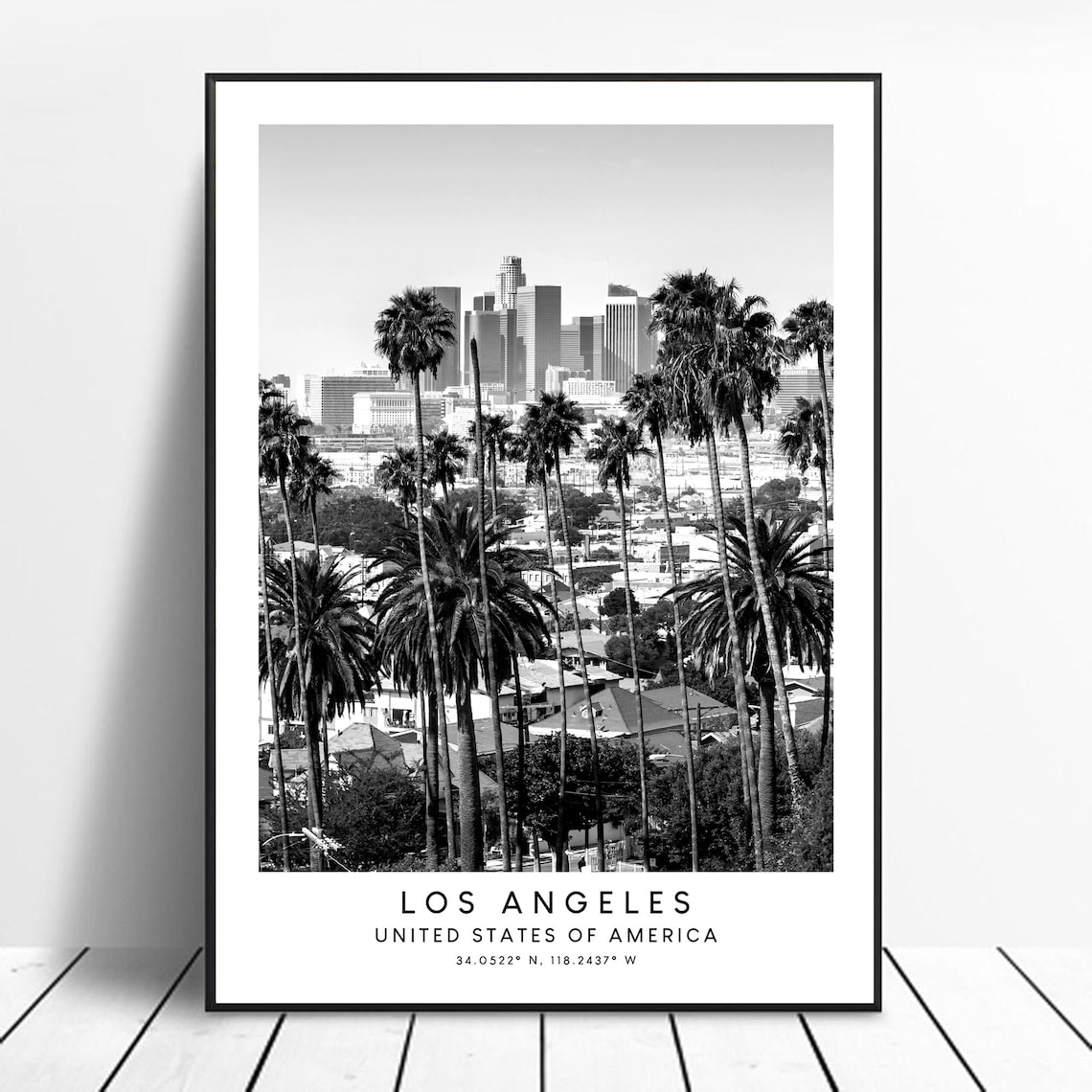 Los Angeles Travel Print, Minimalist Black and White