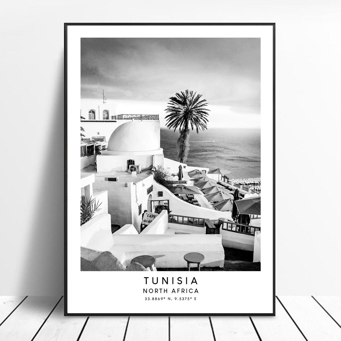 Tunisia Black and White Minimalist Travel Poster