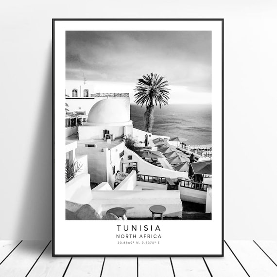 Tunisia Black and White Minimalist Travel Poster