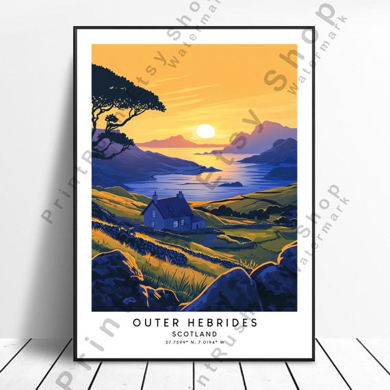 Scotland Outer Hebrides Art Print Illustration Wall Dcor Nature Poster Landscape Travel