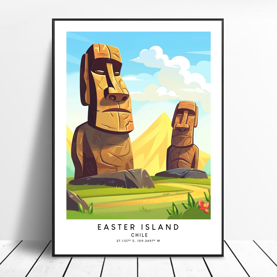 Chile Travel Print Colourful Easter Island Abstract Poster Minimalist Wall Art Gift