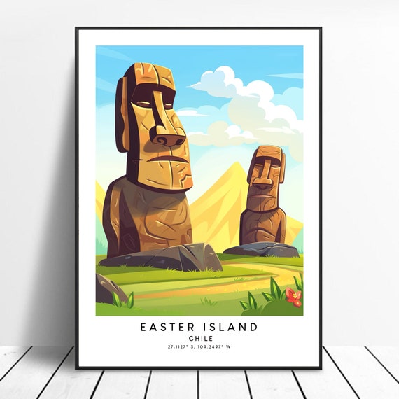 Chile Travel Print Colourful Easter Island Abstract Poster Minimalist Wall Art Gift