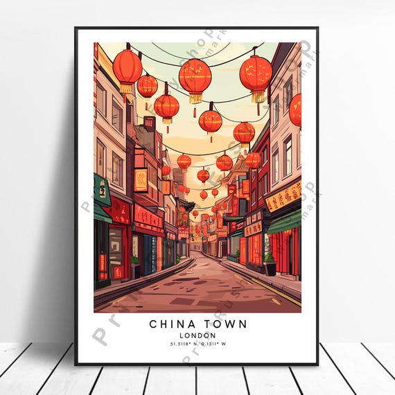 Chinatown London Print Poster Colourful Wall Art Home Dcor Gift Illustration