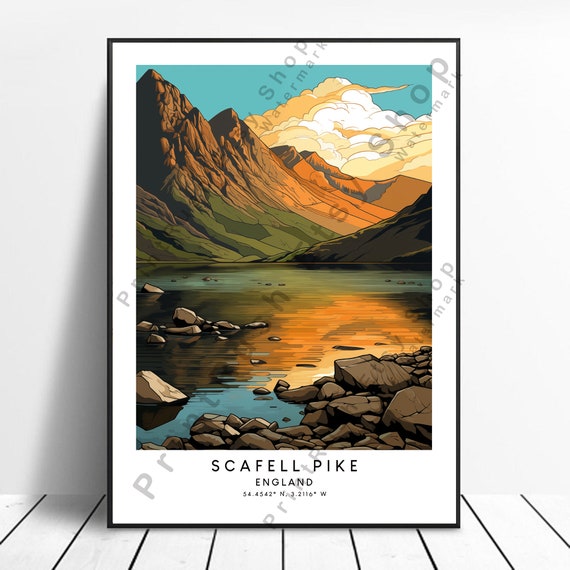 Scafell Pike Travel Print Colourful Poster Abstract Minimalist Wall Art Dcor