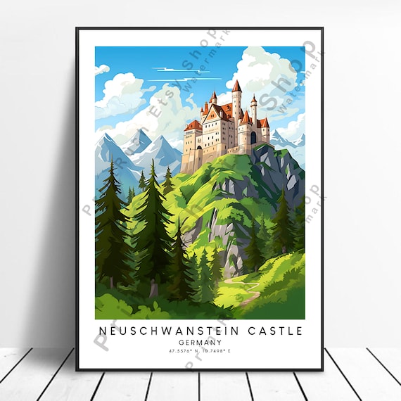 Germany Travel Print Colourful Neuschwanstein Castle Poster Abstract Minimalist Wall Art