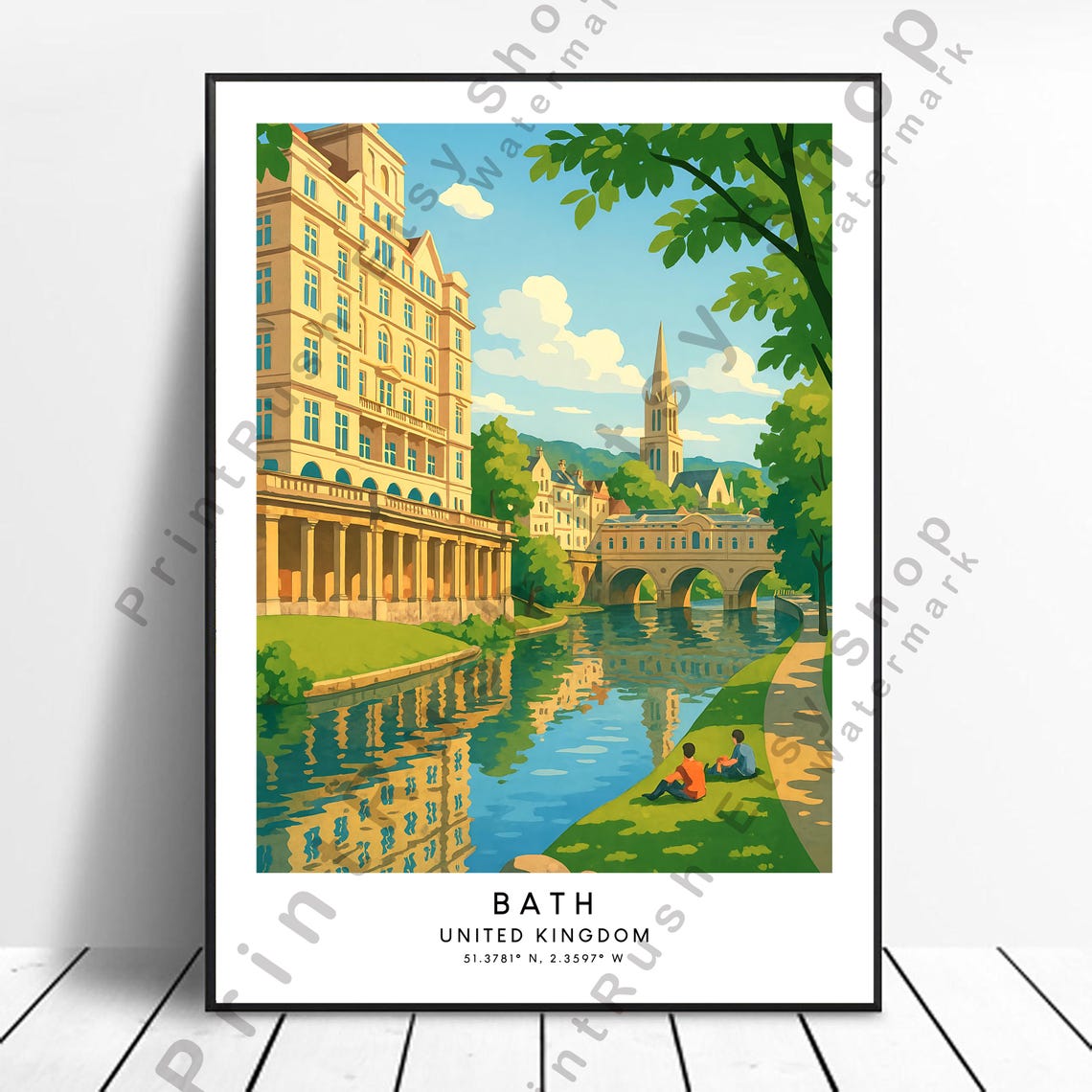 Bath United Kingdom River Avon Georgian Architecture Travel Poster