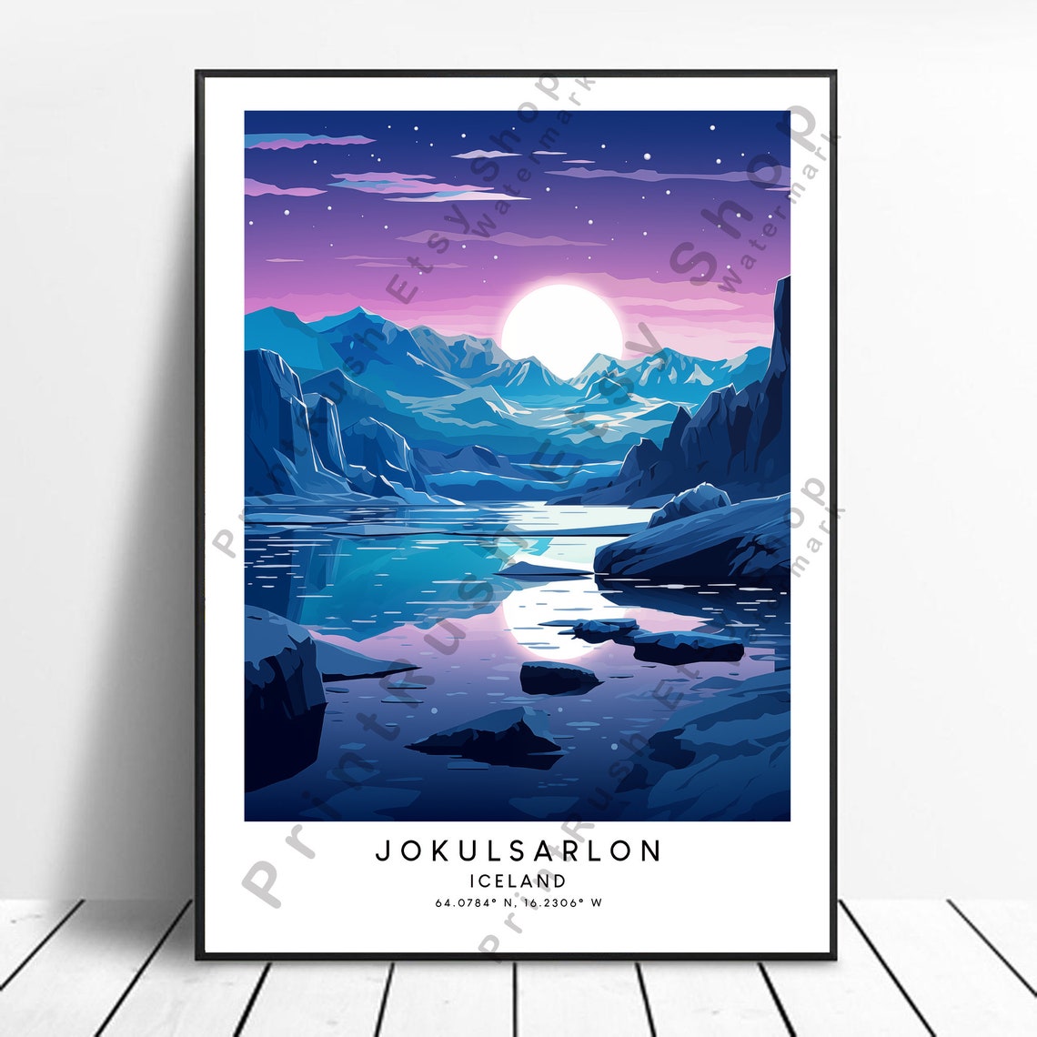 Jokulsarlon Iceland Glacier Lagoon Sunset Adventure Travel Poster