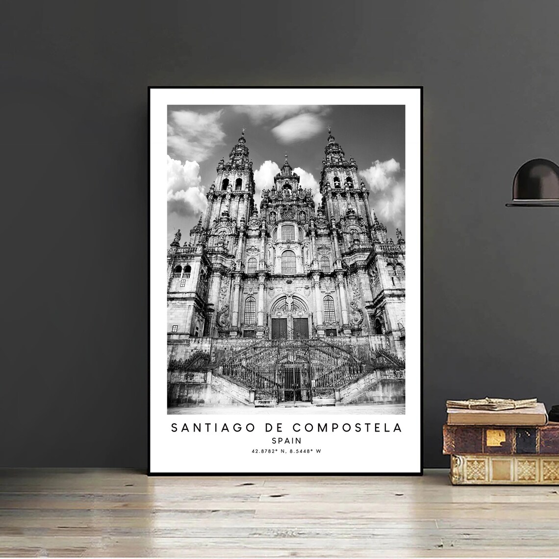 Santiago De Compostela Minimalist Travel Poster, Black and White - Image 2
