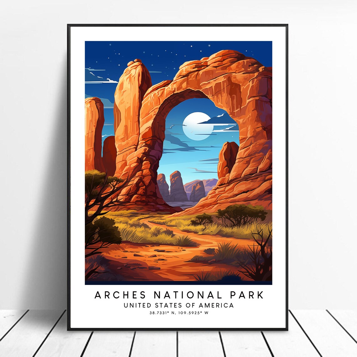 Arches National Park Utah Delicate Arch Moonlit Desert Night Poster