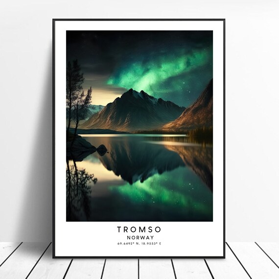 Tromso Travel Poster, Abstract Minimalist Northern Lights