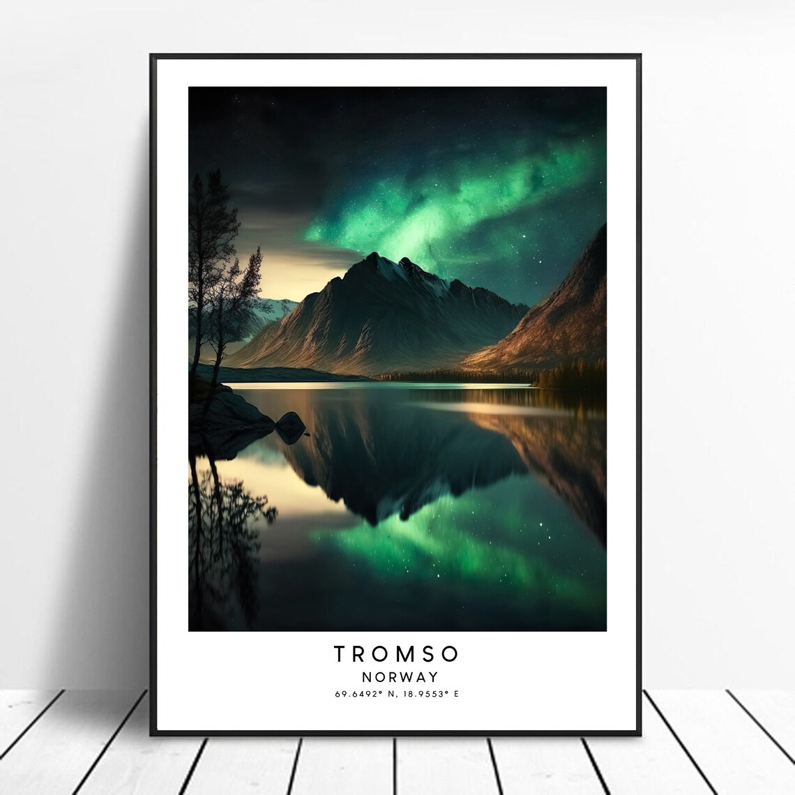 Tromso Travel Poster, Abstract Minimalist Northern Lights