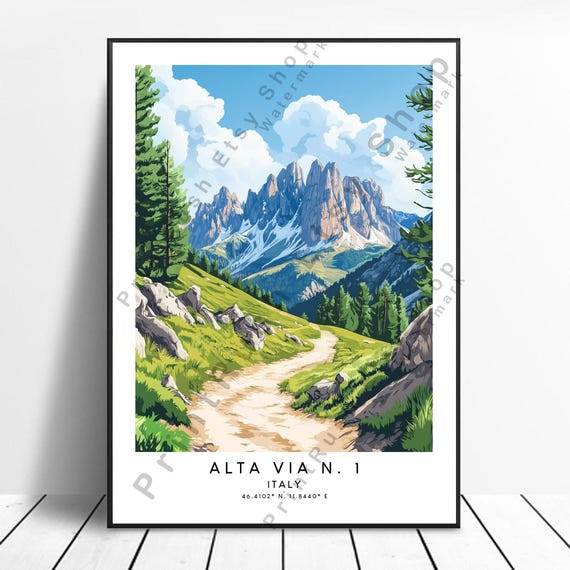 Alta Via 1 Italy Travel Print Colourful Poster Wall Art Minimalist Dolomites Decor Dolomite High Route Gift