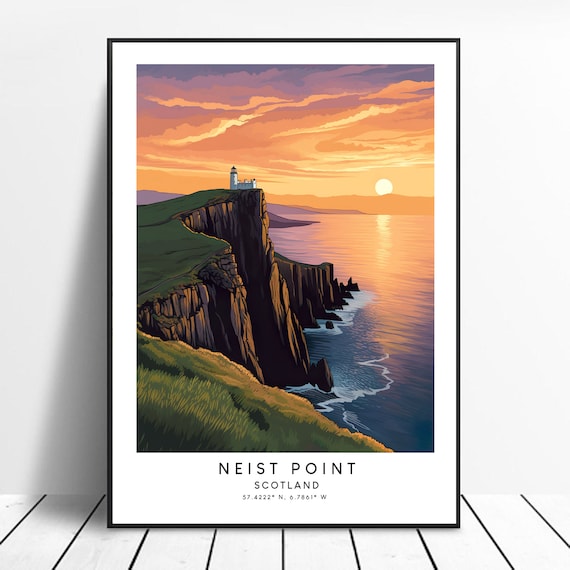 Scotland Travel Print Colourful Neist Point Poster Abstract Minimalist Wall Art Gift