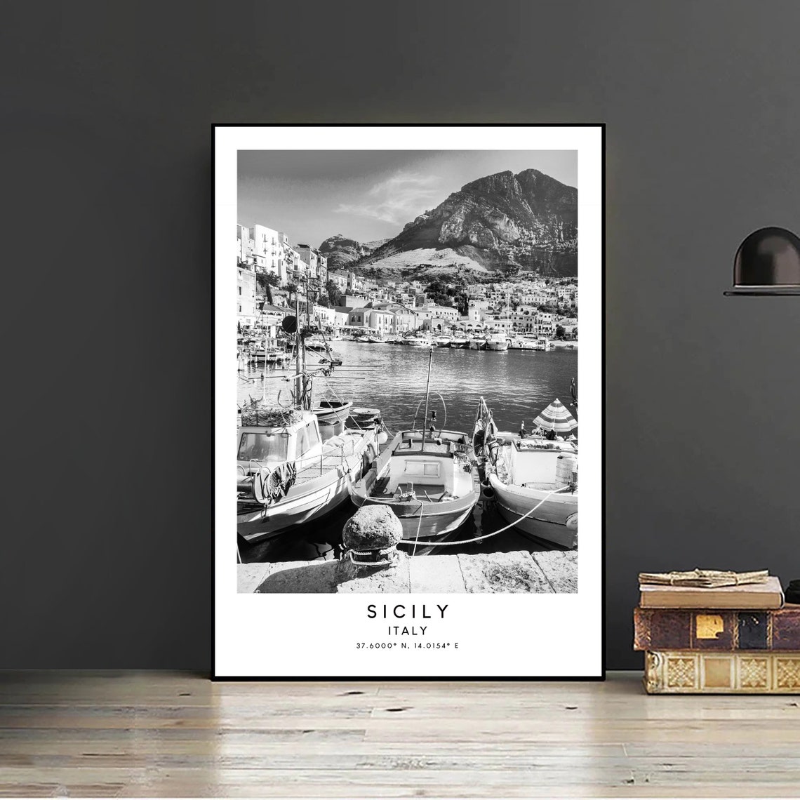 Sicily Black And White Minimalist Travel Poster - Image 2