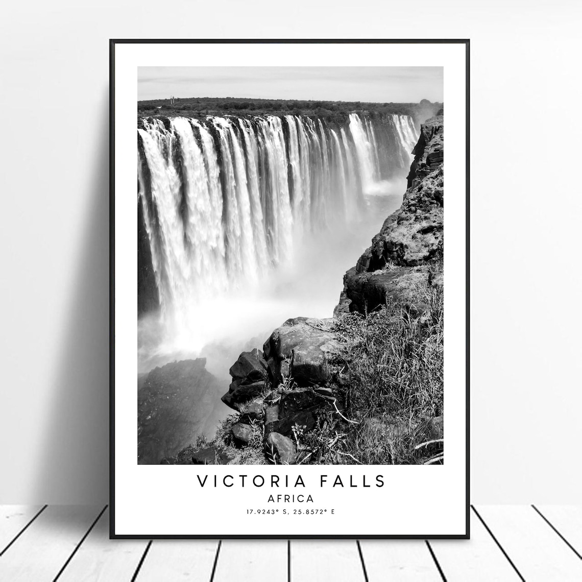 Victoria Falls Black And White Minimalist Travel Poster
