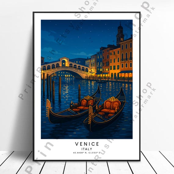 Venice Italy Travel Poster Colourful Print Abstract Art Minimalist Wall Illustration Dcor Gift