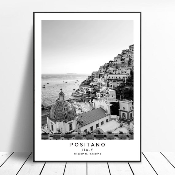 Positano Village, Black and White Amalfi Coast Art Print