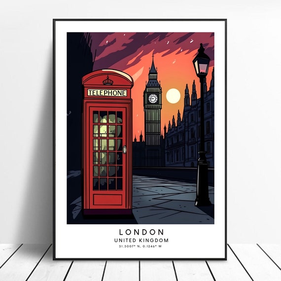 London Travel Print Colourful Poster Abstract Big Ben Minimalist Wall Art Gift