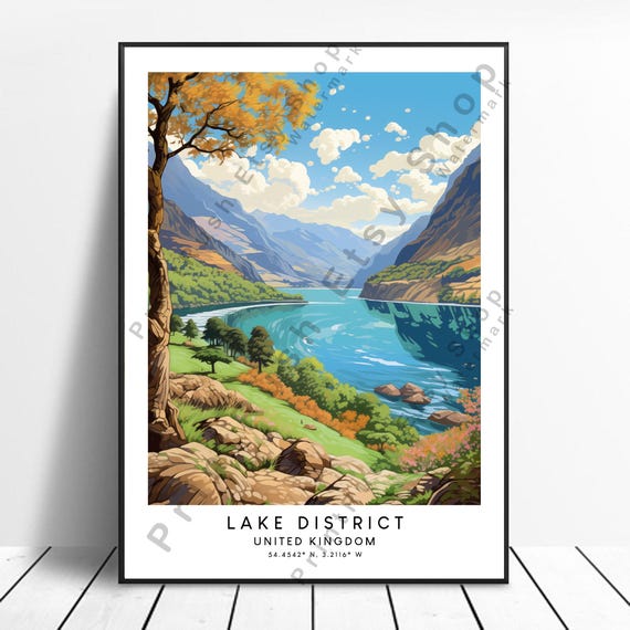Lake District Print Colourful Poster Wall Art Cumbria Home Dcor Illustration Gift