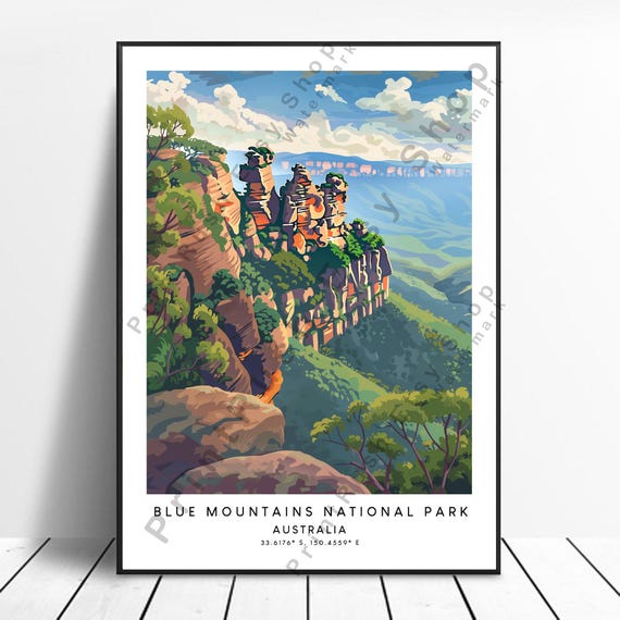 Blue Mountains Travel Print Poster Wall Art Hanging Australia Colourful Gift