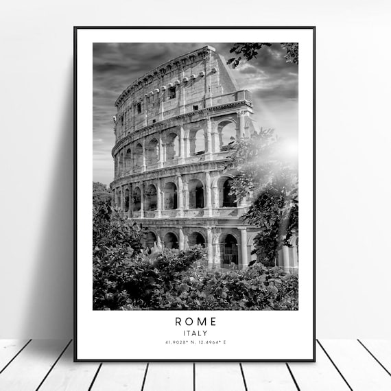 The Colosseum, Black and White Rome Travel Poster