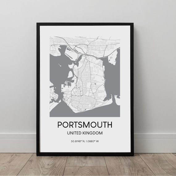 Portsmouth City Map Print Wall Art Poster Minimalist Travel Gift