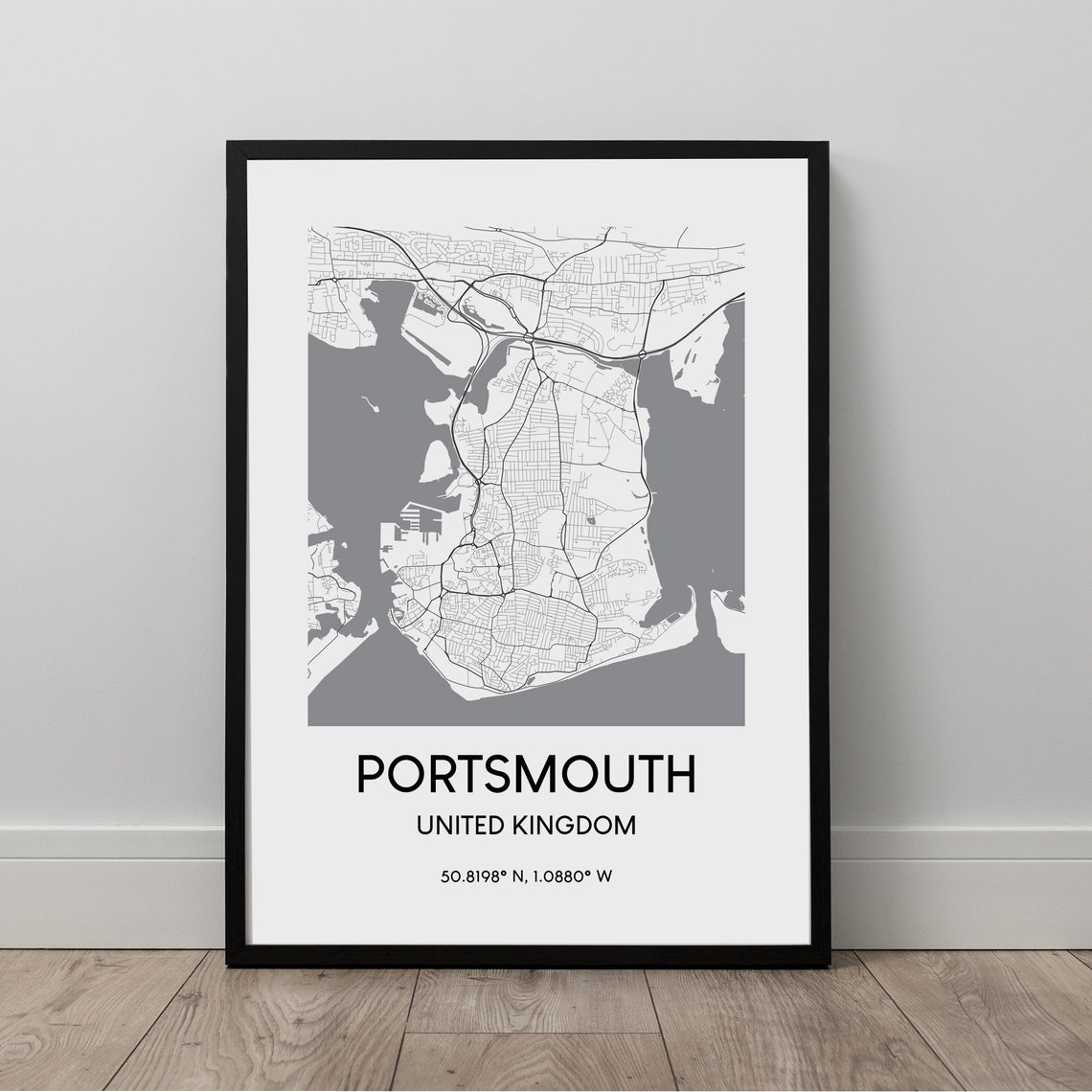 Portsmouth United Kingdom Minimalist Black and White Map Poster
