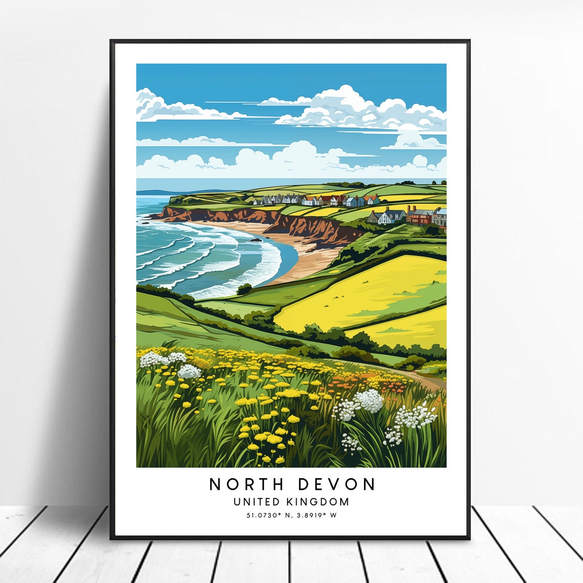 North Devon England Coastal Cliffs Wildflower Meadow Travel Poster