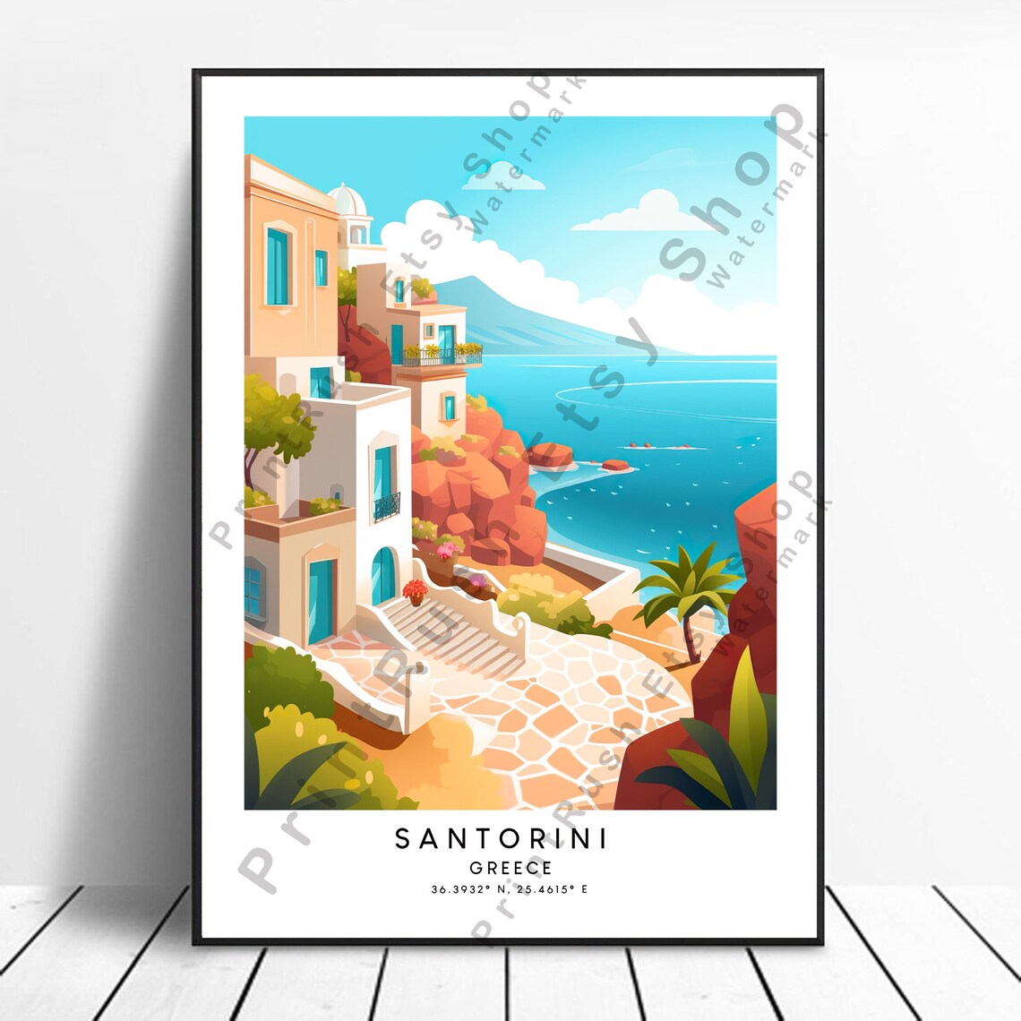 Santorini Greece Cliffside Village Above the Aegean Sea Poster