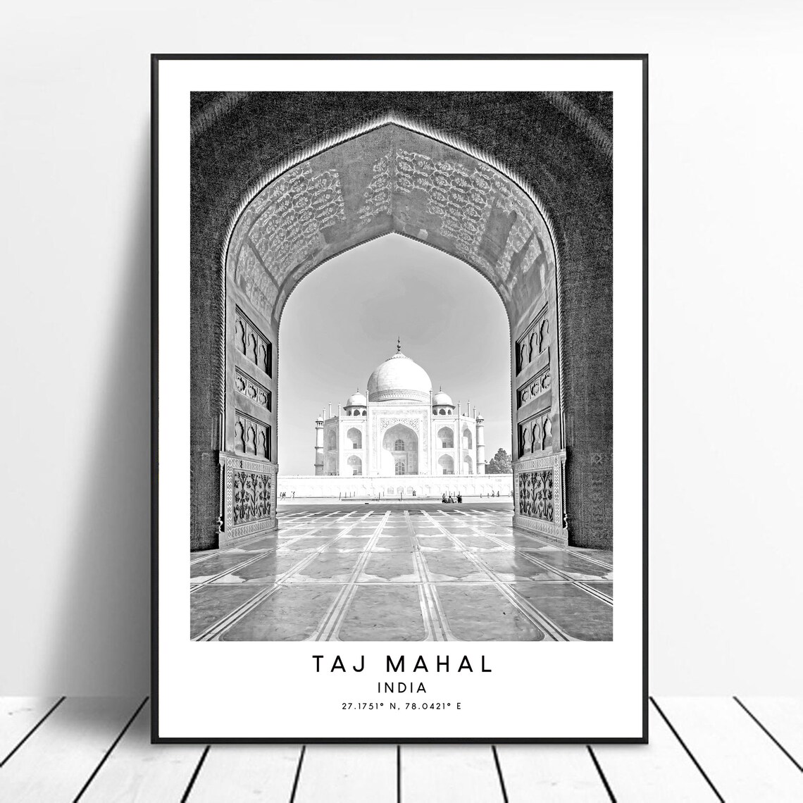 Taj Mahal Black And White Travel Poster, Minimalist