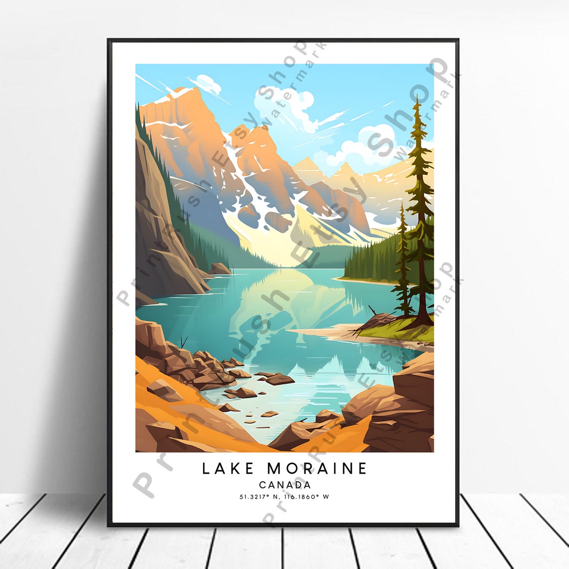 Canada Travel Print Colourful Moraine Lake Poster Abstract Minimalist Wall Art Gift