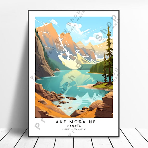 Canada Travel Print Colourful Moraine Lake Poster Abstract Minimalist Wall Art Gift