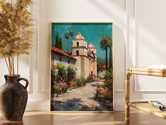 Santa Barbara Mission Spanish Colonial Church Garden Painting Art Print