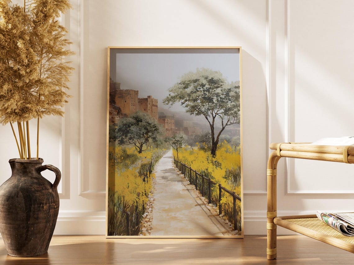 Diriyah Saudi Arabia Wadi Hanifa Path With Wildflowers Poster