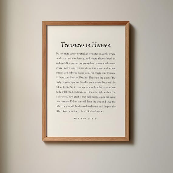 Matthew 61924 Treasures In Heaven Bible Verse Scripture Chapters Wall Art Minimal Print