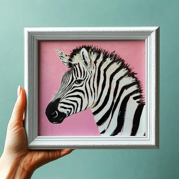 Zebra Portrait On Pink Background Whimsical Nursery Safari Wall Art