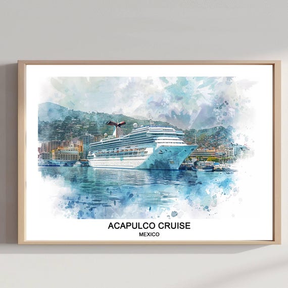 Acapulco Mexico Watercolor Print Cruise Travel Poster