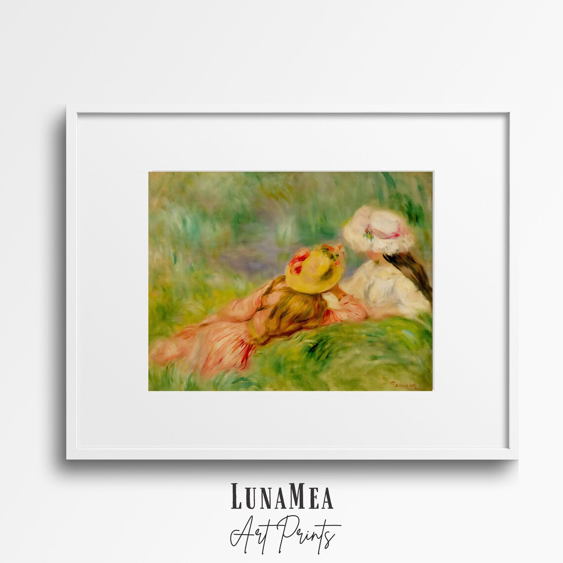 Renoir Style Two Women in Meadow Impressionist Summer Painting Wall Art - Image 2
