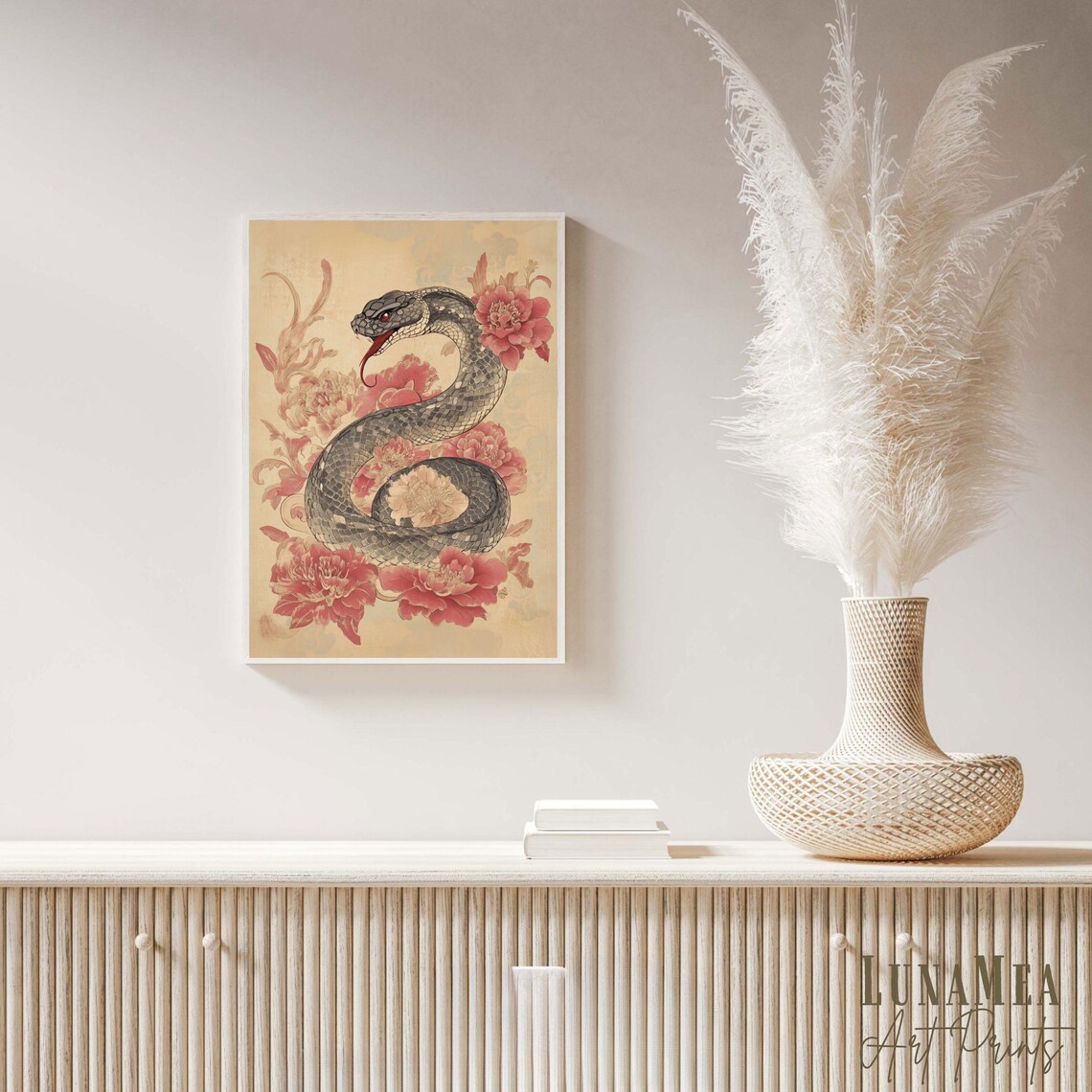 Chinese Zodiac Art Print Year Of The Snake 2025 Asian Wall Art With Flowers Lunar New Year Poster Feng Shui Decor 1 - Image 2